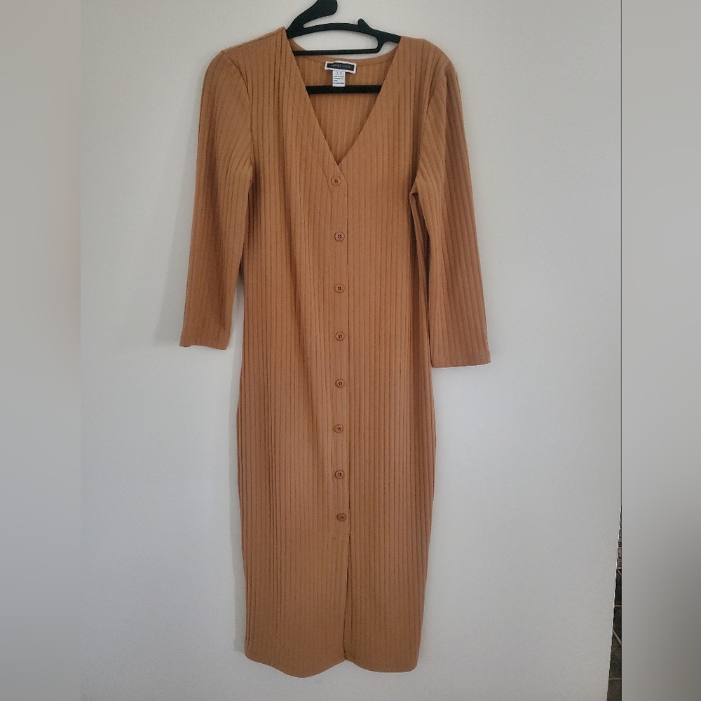 Another Story Ribbed Button Midi Dress